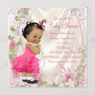 Invitación Vestido de Volantes Rosados Perlas Niña Étnica Bab