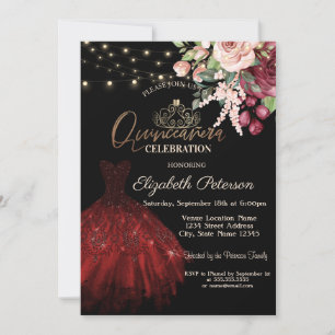 Invitación Vestido, Diadema, Luces de Cadena Floral Quinceañe