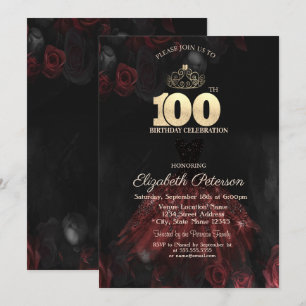 Invitación Vestido, Diadema, Rosas Rojas Cumpleaños 100