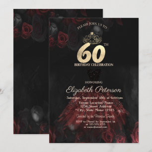 Invitación Vestido, Diadema, Rosas Rojas Cumpleaños 60