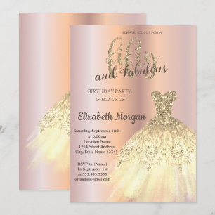 Invitación Vestido dorado chic, fiesta de cumpleaños número 5