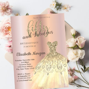 Invitación Vestido dorado chic, fiesta de cumpleaños número 5