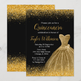 Invitación Vestido dorado Faux Purpurina Quinceanera