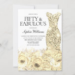 Invitación Vestido dorado Floral Cincuenta y fabuloso cumplea<br><div class="desc">Vestido dorado Floral Cincuenta y Fabuloso 50º cumpleaños Variaciones de invitación a la invitación y artículos coincidentes en nuestra tienda</div>