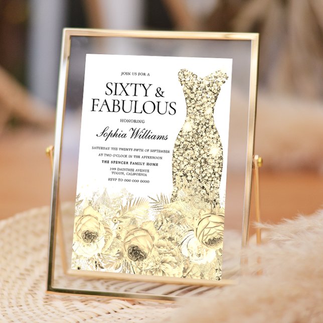 Invitación Vestido dorado Floral Sesenta y fabuloso cumpleaño (Subido por el creador)