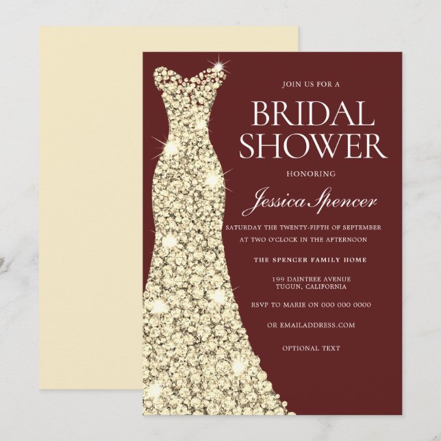 Invitación Vestido dorado vestido dorado ducha de novia Borgo (Anverso / Reverso)