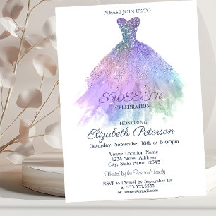 Invitación Vestido elegante acuarela colorido rayado Sweet 16