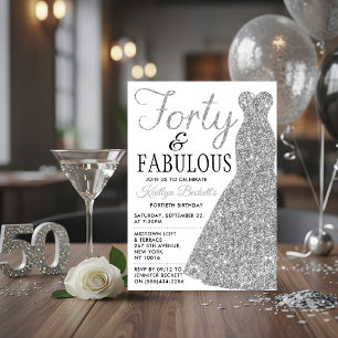 Invitación Vestido Elegante con Brillo Cumpleaños Cuarenta