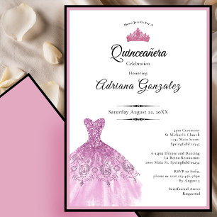 Invitación Vestido elegante cumpleaños 15 Quinceañera rosa