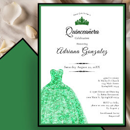 Invitación Vestido elegante Cumpleaños 15 Quinceañera verde