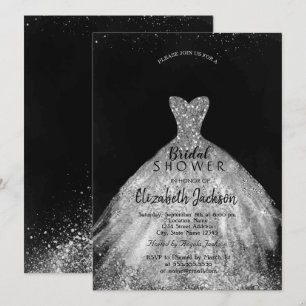Invitación Vestido elegante de brillo plateado, ducha de novi