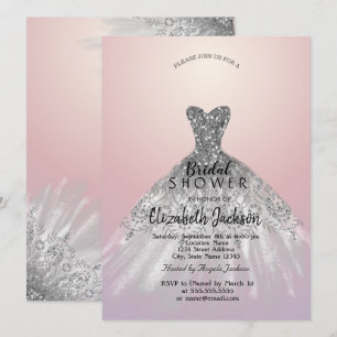Invitación Vestido elegante de purpurina plateada, ducha de n