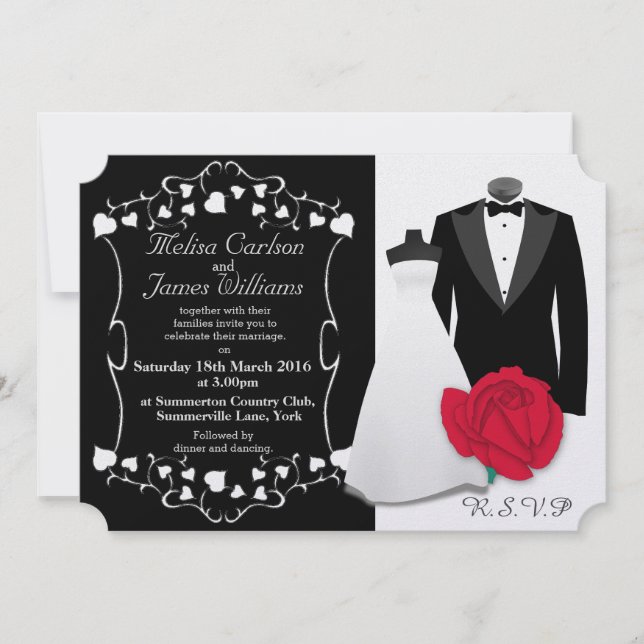 Invitación Vestido elegante del smoking y de boda (Anverso)