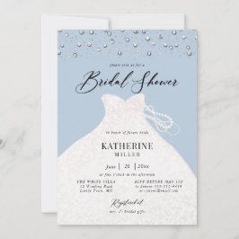 Invitación Vestido elegante en Pearls Dusty Blue Bridal Showe