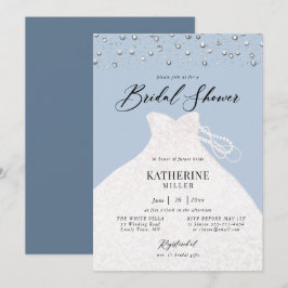Invitación Vestido elegante en Pearls Dusty Blue Bridal Showe