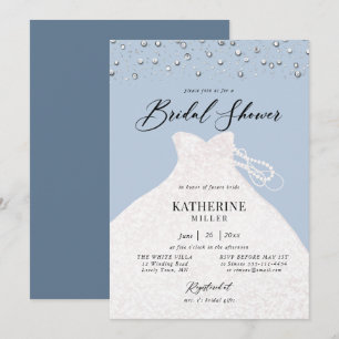 Invitación Vestido elegante en Pearls Dusty Blue Bridal Showe