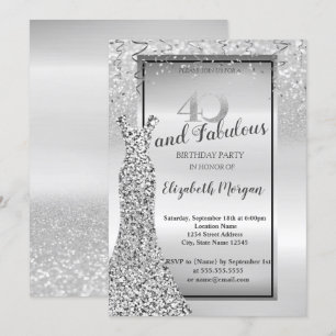 Invitación Vestido Elegante Plateado con Brillo para Fiesta d