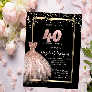 Invitación Vestido elegante, Rosa Confetti Oro 40 cumpleaños
