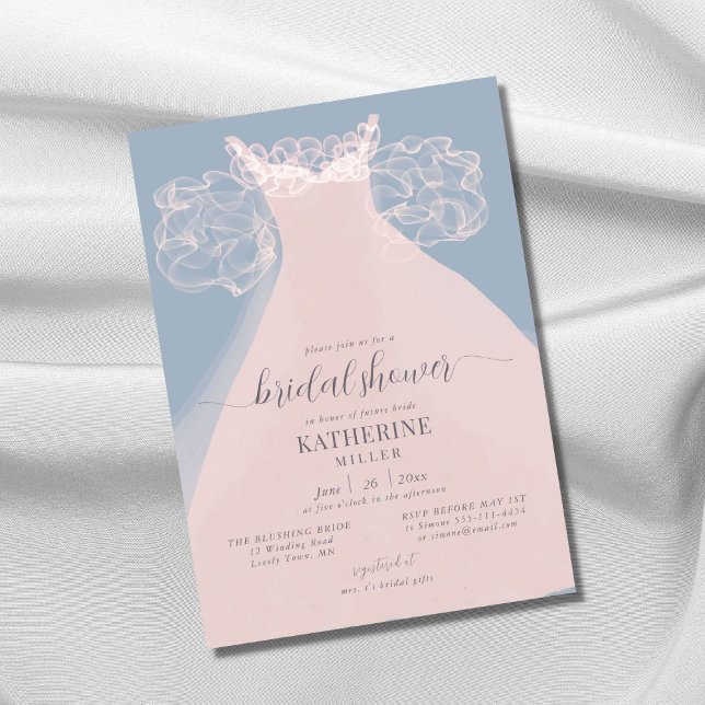 Invitación Vestido elegante Rufles Moda azul rosa Ducha de no (Subido por el creador)