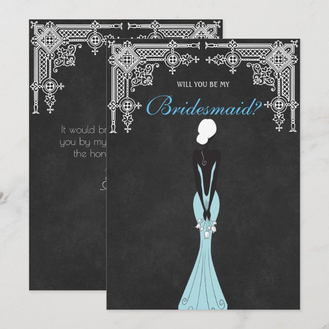 Invitación Vestido elegante usted será mi dama de honor (Anverso / Reverso)
