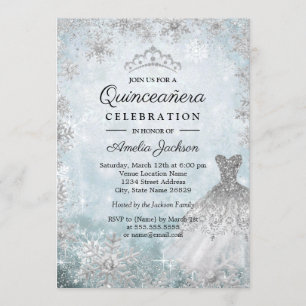 Invitación Vestido espumoso copos de nieve invierno azul Quin