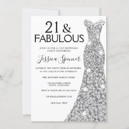 Invitación Vestido espumoso plateado 21 y fabuloso cumpleaños