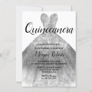 Invitación Vestido espumoso plateado Quinceanera 15º Fiesta