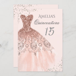 Invitación Vestido espumoso Rosa Rosa Oro Quinceanera Invitad