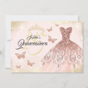 Invitación Vestido estilo mariposa quinceanera de oro Rosa