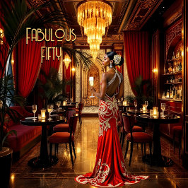 Invitación Vestido fabuloso Art déco Rojo Dorado Mujer Étnica