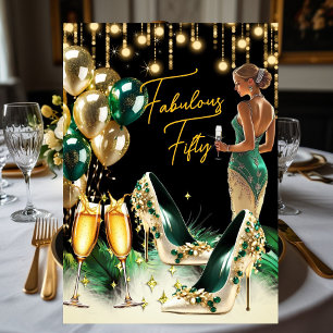 Invitación Vestido fabuloso de cumpleaños verde esmeralda dor