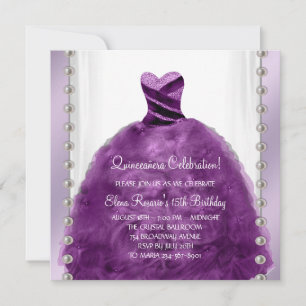 Invitación Vestido fiesta Perlas Plum Púrpura Quinceanera