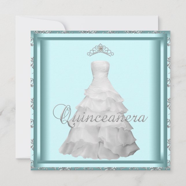 Invitación Vestido fiesta Tiara Blanco Azul Verde azulado Qui (Anverso)