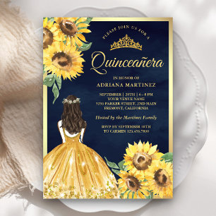 Invitación Vestido floral amarillo girasol marina Quinceanera