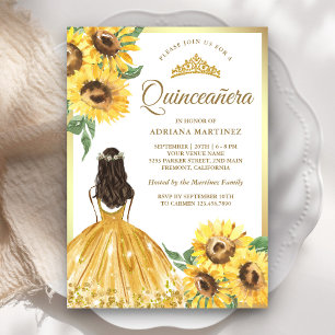 Invitación Vestido floral amarillo girasoles dorado quinceane