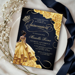 Invitación Vestido floral amarillo Quinceañera