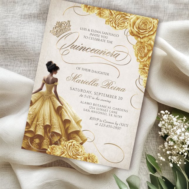 Invitación Vestido floral amarillo Quinceañera (Subido por el creador)