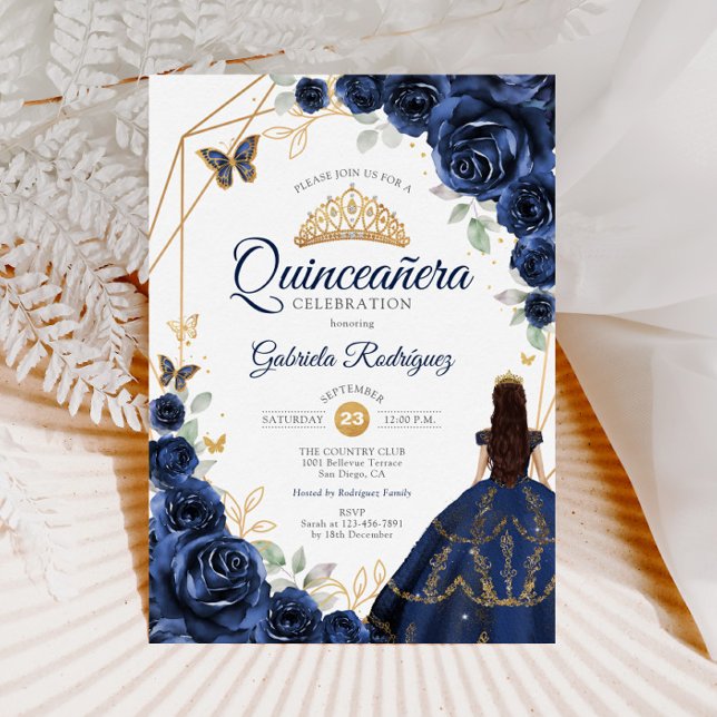 Invitación Vestido floral azul de la marina Quinceanera (Subido por el creador)