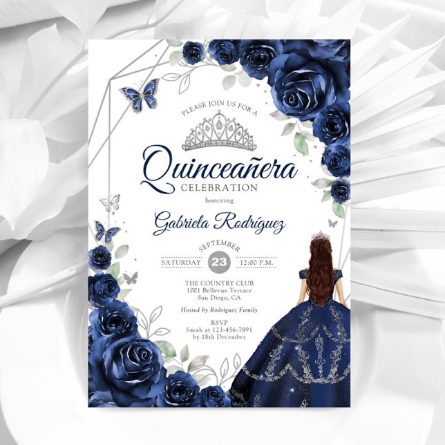 Invitación Vestido floral azul de plata azul de la Marina Qui (Subido por el creador)