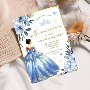Invitación Vestido floral azul mariposa Quinceañera