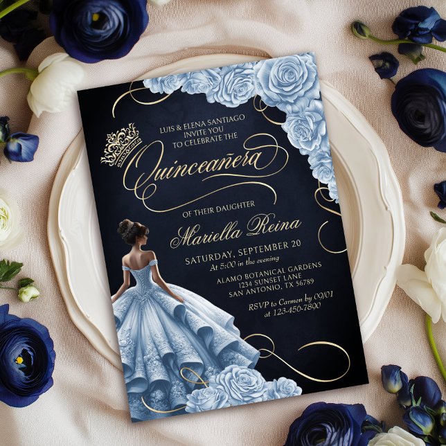 Invitación Vestido floral azul Quinceañera (Subido por el creador)