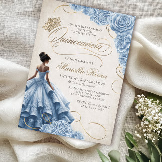 Invitación Vestido floral azul Quinceañera