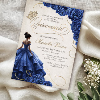 Invitación Vestido floral azul Quinceañera