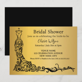 Invitación Vestido Floral Boho Dorado Elegante para Despedid