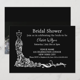 Invitación Vestido Floral Boho Negro Elegante para Despedida