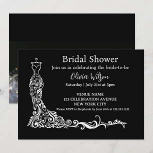 Invitación  Vestido Floral Boho Negro Elegante para Despedida