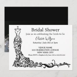 Invitación Vestido Floral Boho Negro Elegante para Despedida