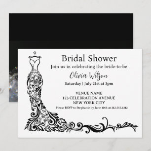 Invitación  Vestido Floral Boho Negro Elegante para Despedida