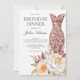 Invitación Vestido floral con rubor de oro rosa moderno Cumpl