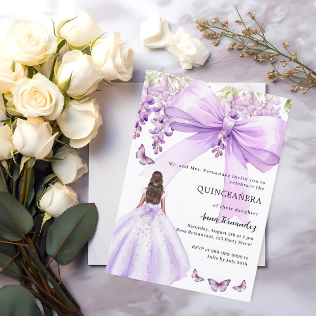 Invitación Vestido floral de arco de lavanda Quinceanera (Subido por el creador)